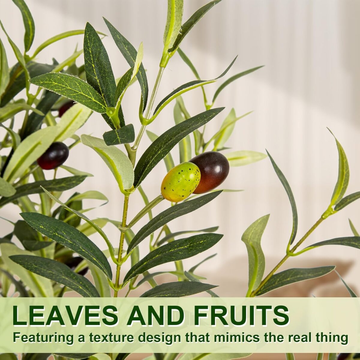 Olive Trees Artificial Indoor, 5FT Tall Faux Olive Tree with White Tall Planter, Artificial Plants with Natural Wood Trunk and Lifelike Fruits for Home Office Decor - Image 6