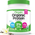 Orgain Organic Vegan Protein Powder, Vanilla Bean - 21g Plant Based Protein, 4g Prebiotic Fiber, No Lactose Ingredients, No Added Sugar, Non-GMO, For Shakes & Smoothies, 1.02 lb (Packaging May Vary)