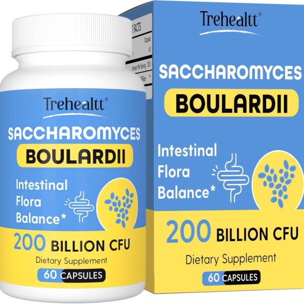Saccharomyces Boulardii Probiotics 200 Billion CFUs, Clinically-Studied Probiotic for Women & Men Yeast for Intestinal, Gut, Immune & Digestive Health, Acid Resistant & Shelf-Stable, 60 Days Supply
