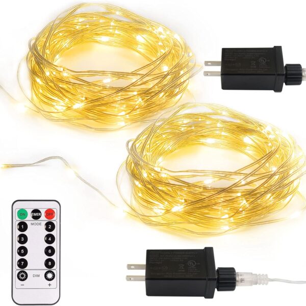 2 Pack Fairy String Lights Plug in, 33Ft 100 Micro Starry LED Twinkle Fairy Lights IP68 Full Waterproof with Remote for Bedroom Garden Christmas Decor (Warm White)