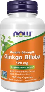 NOW Foods Supplements, Ginkgo Biloba 120 mg, Double Strength, Non-GMO Project Verified, 100 Veg Capsules