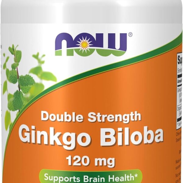 NOW Foods Supplements, Ginkgo Biloba 120 mg, Double Strength, Non-GMO Project Verified, 100 Veg Capsules
