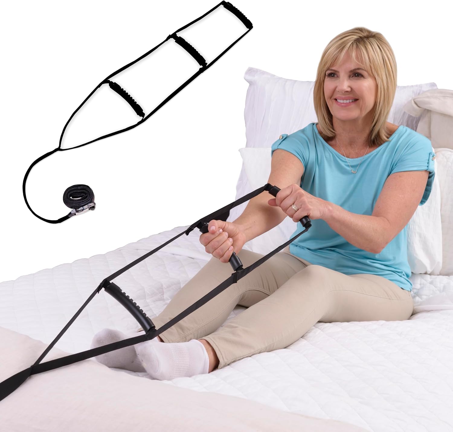 711Zu8synlL._AC_SL1500_.jpg Stander BedCaddie, Pull-Up Assist Bed-Ladder with Non-Slip Handles for Adults, Seniors, and Elderly, Adjustable Length Bed-Lift, Sit Up Helper Bed-Assist, Mobility Aid for Handicapped and Injured - Image 1