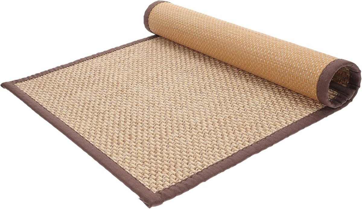 Bamboo Rug Woven Straw Seat Cushion Japanese Style Rattan Futon Sitting Pad Tatami Floor Pillow for Zen Garden Yoga Practice or Buddha Meditation Light Brown Japanese Tatami Mat - Image 1
