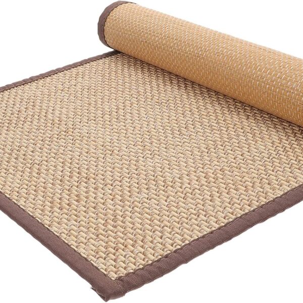 Bamboo Rug Woven Straw Seat Cushion Japanese Style Rattan Futon Sitting Pad Tatami Floor Pillow for Zen Garden Yoga Practice or Buddha Meditation Light Brown Japanese Tatami Mat