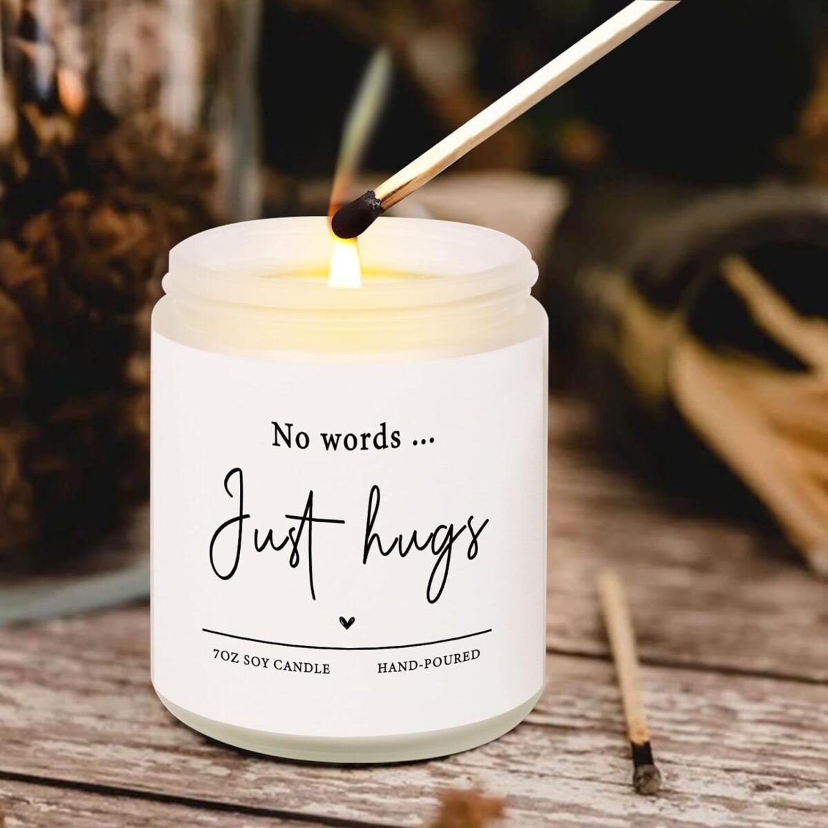 Shqiueos Sympathy Gifts for Loss of Loved One-No Words Just Hugs 7oz Lavender Scented Candle, Bereavement Gift Idea, Memorial, Grief, Thinking of You, Get Well, Comfort Condolence Gift (White) - Image 4