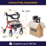 Drive Medical Nitro Sprint Foldable Rollator Walker with Seat, Standard Height Lightweight Rollator with Large Wheels, Folding Rolling Walker, Walker Rollator with Seat, Red - Image 4