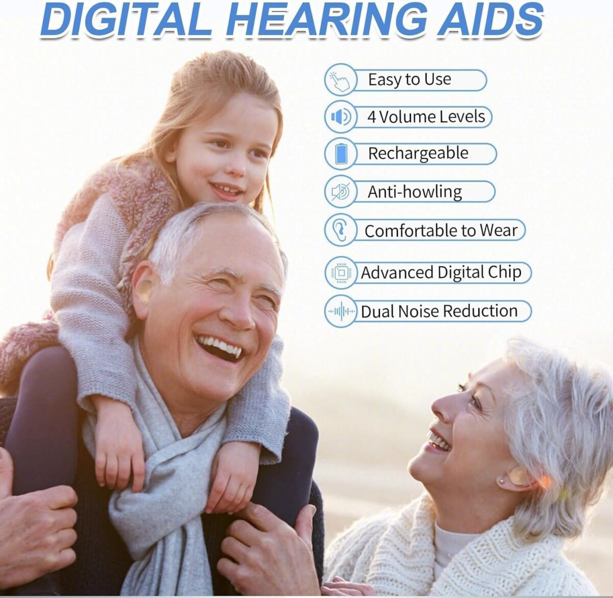 Hearing Aids, Miniature Hearing Amplifiers for Adults with Noise Cancelling, Rechargeable Hearing Aids for Seniors with Crystal Clear Sound, and LED Power Display - Image 3