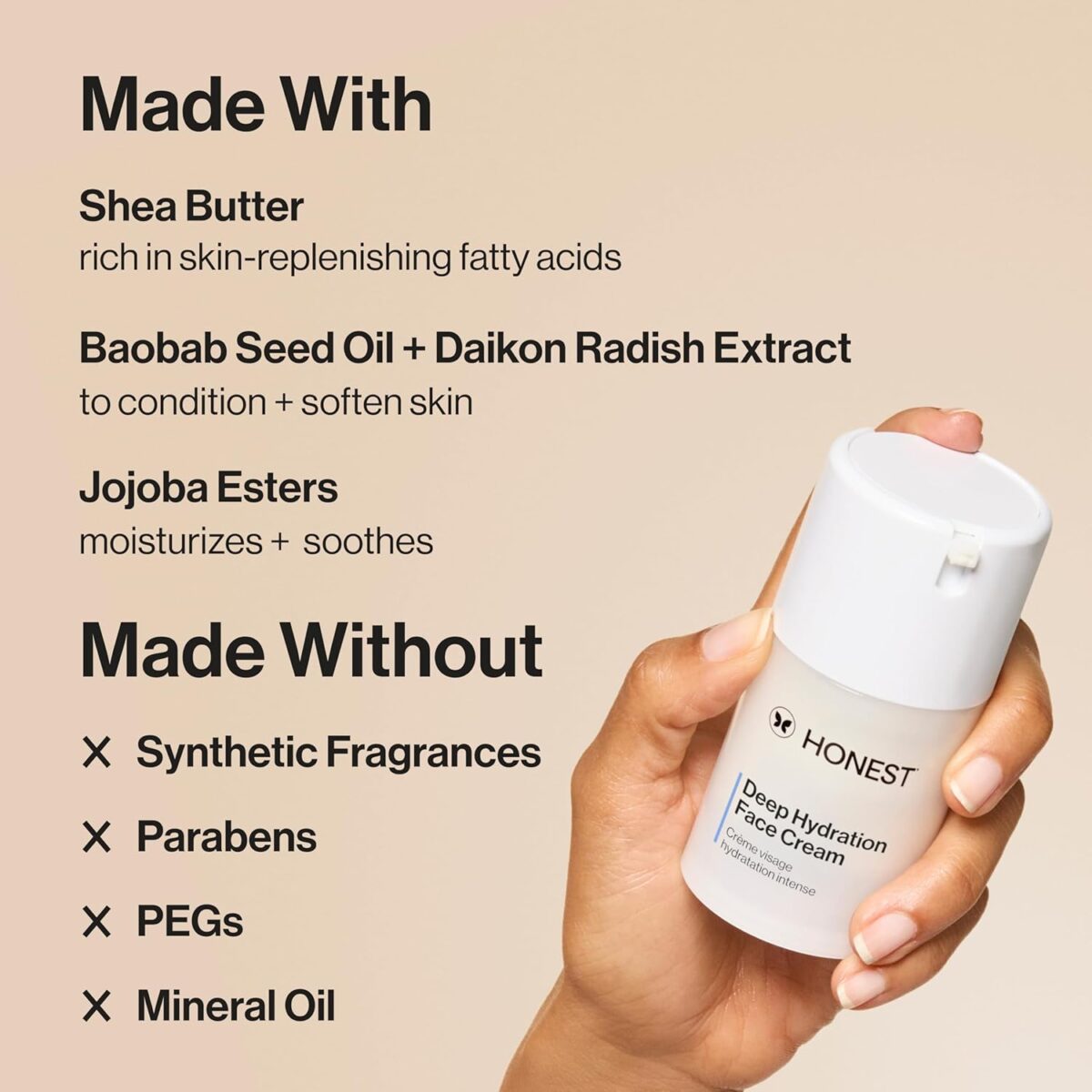 Honest Beauty Deep Hydration Face Cream for All Skin Types | Supports Natural Moisture Barrier | Shea Butter + Baobab Seed Oil | EWG Verified + Cruelty Free | 1.7 fl oz - Image 4