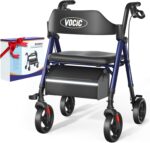 Walkers for Seniors,Foldable Walker with Seat,Rollator Walker with Durable Aluminum,8" Big Wheels for All Terrain, Ergonomic Seat and Backrest,Dual Adjustable Height Rolling Walker| Pashion Blue