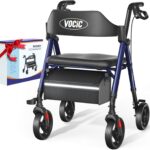Walkers for Seniors,Foldable Walker with Seat,Rollator Walker with Durable Aluminum,8" Big Wheels for All Terrain, Ergonomic Seat and Backrest,Dual Adjustable Height Rolling Walker| Pashion Blue