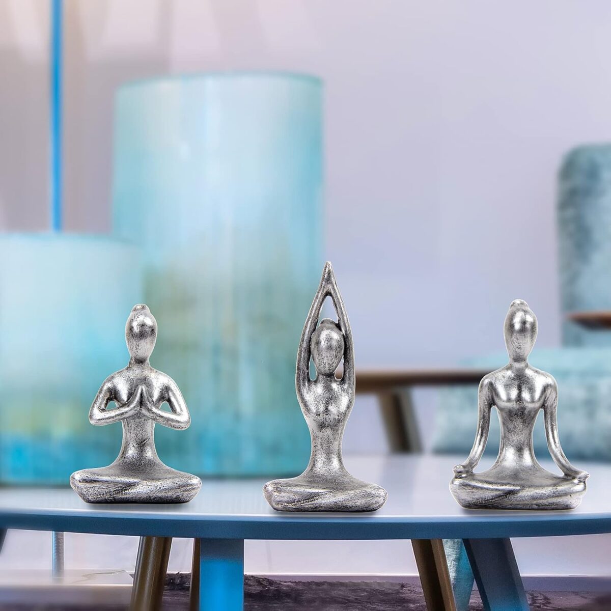 Leekung Yoga Meditation décor,Yoga Pose Statue Home Decoration,Zen Yoga Figurine for Spiritual Room, Set of 3 Yoga Gift Antique Silver Color - Image 4