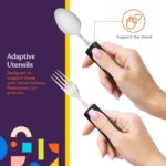 Special Supplies Adaptive Utensils (5-Piece Kitchen Set) Wide, Non-Weighted, Non-Slip Handles for Hand Tremors, Arthritis, Parkinson’s or Elderly Use - Stainless Steel (Black) - Image 6