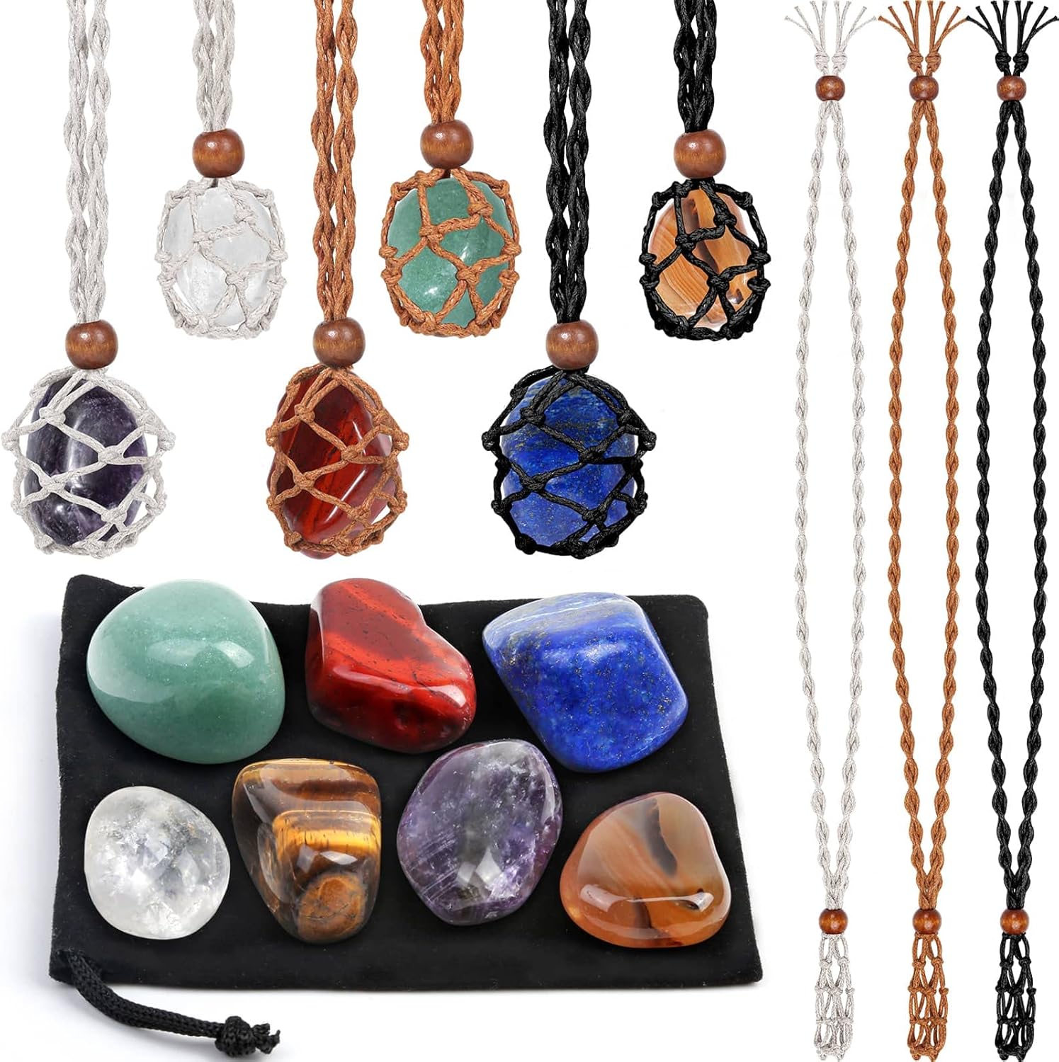 713IC8FFyaL._AC_SL1500_.jpg Crystals Necklace Holders and Healing Stones Set, 6Pcs Adjustable Crystal Cage with 7 Chakra Crystals and Healing Stones for Yoga, Meditation, Jewelry Gift and Home Decor - Image 1