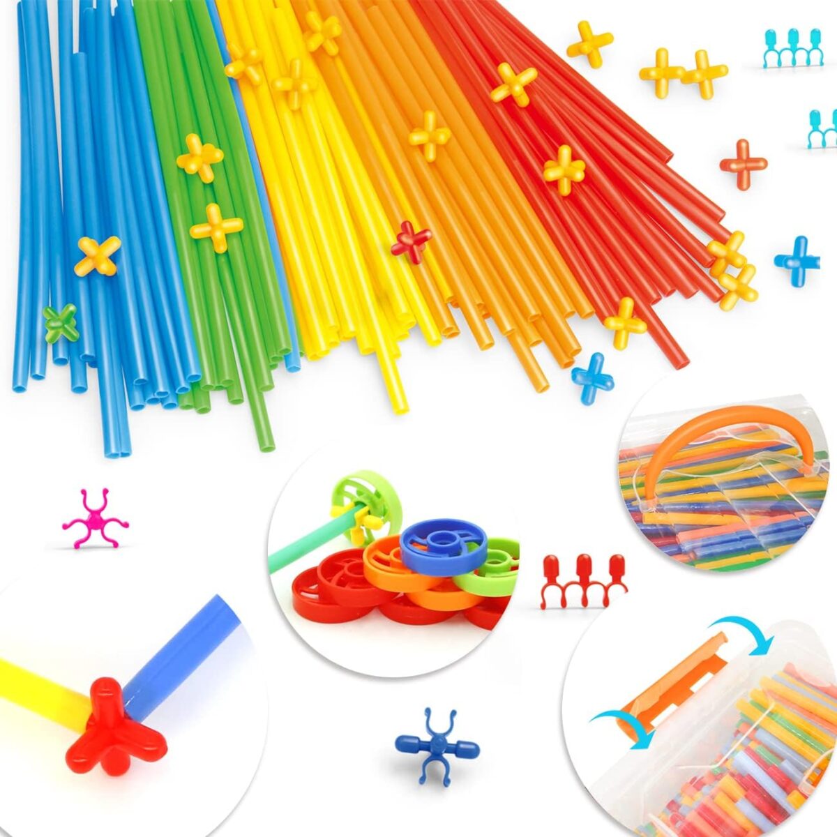 Straw Constructor Toys STEM Building 600Pcs Toy Interlocking Plastic Engineering Thin Tube Blocks Educational Kit for 3 4 5 6 7years Kids Boys and Girls Gift - Image 3