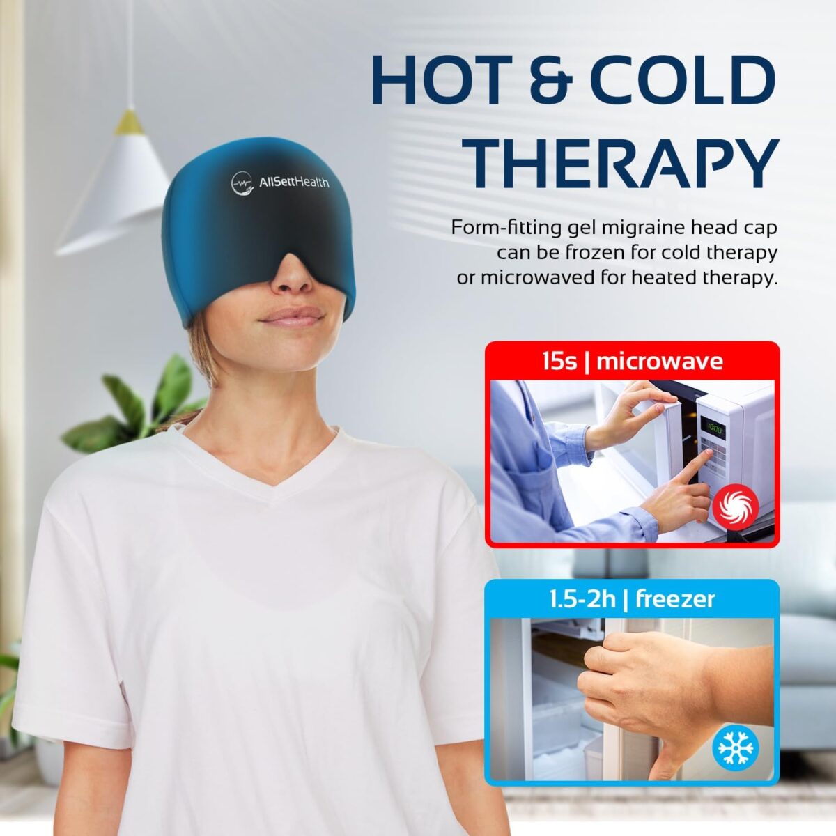 Patented Form Fitting Migraine Relief Ice Head Wrap | Headache and Migraine Hat | Hot and Cold Therapy for Puffy Eyes, Tension, Sinus and Stress Relief - Image 4