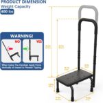 Step Stool with Handle for Elderly, Non Skid Platform & Adjustable Handrail, Medical Stepping Stool for High Bed Mobility & Daily Living Aids, Bedside Car Stair Lift for Senior Adults 400lbs - Image 2