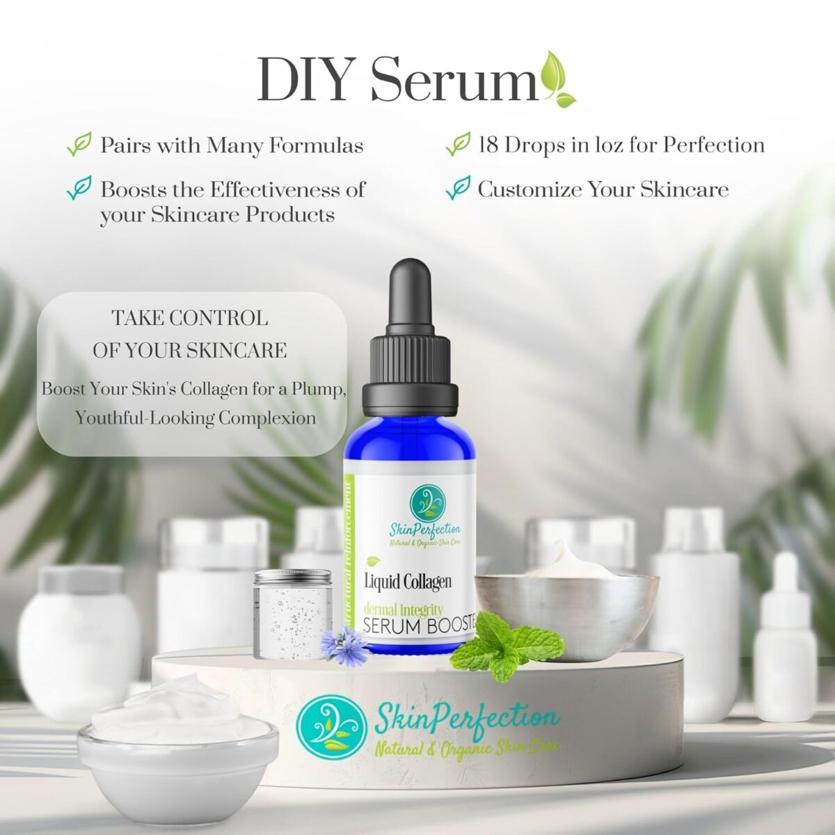 Skin Perfection Liquid Collagen Peptides Serum Booster for Face Elasticity Firming Diy Natural Ingredient Marine Collagen Soluble Plumper Mix in Any Hyaluronic Acid Serum or Facial Cream .5 Oz - Image 4
