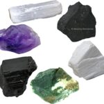 Crystals for House Protection Manifestation, Set of 6 Amethyst, Scolecite, Shungite, Black Tourmaline, Selenite and Moss Agate Healing Crystals and Stones