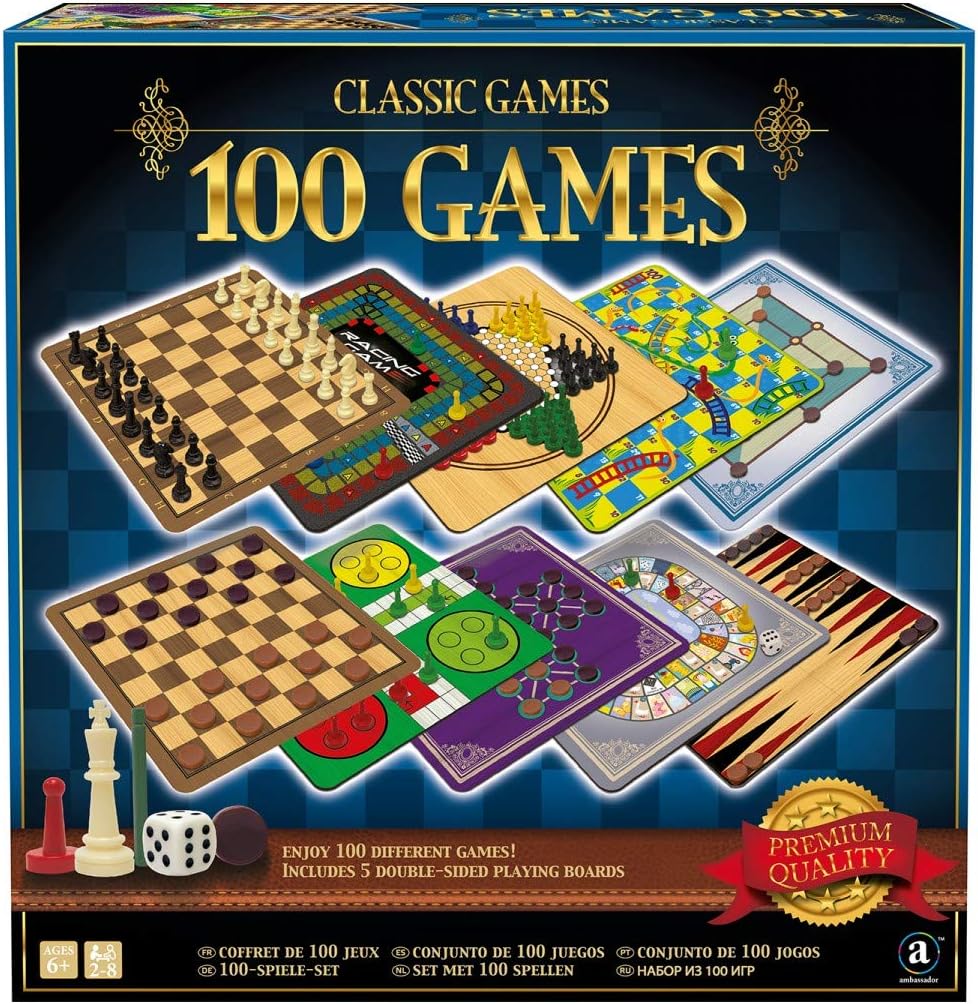 714jIclOhaL._AC_SL1200_.jpg Classic Games, Enjoy 100 Different Games, Includes 5 Double-Sided Playing Boards, Fun for Children and Adults, For Ages 3 and up - Image 1