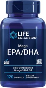 Life Extension Mega EPA/DHA, Omega-3 Fatty acids, Heart & Brain Health, Non-GMO, Gluten-Free, 120 softgels