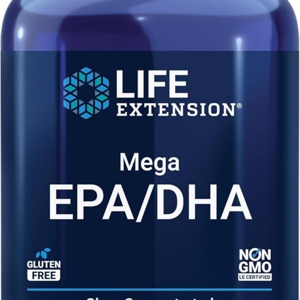 Life Extension Mega EPA/DHA, Omega-3 Fatty acids, Heart & Brain Health, Non-GMO, Gluten-Free, 120 softgels