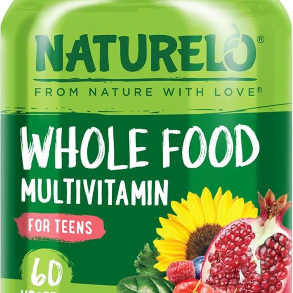 NATURELO Teen Multivitamin - Whole Food Multivitamin - with Minerals for Teenage Boys & Girls - Supplement for Active Kids - Non-GMO - Vegan & Vegetarian - 60 Capsules
