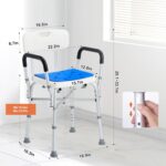 Shower Chair Seat, 400 lbs Capacity, Shower Stool with Crossing Bar, Padded Armrests and Back, Shower Chair for Inside Shower Bathtub, Adjustable Height Bench Bath Chair for Elderly Disabled - Image 6