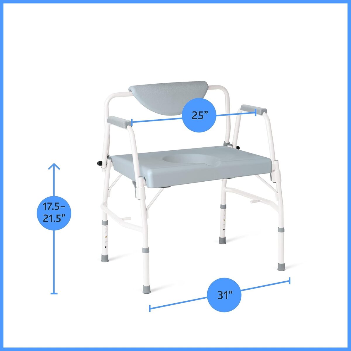 Medline Bariatric Drop-Arm Commode - Heavy Duty Steel Toilet Chair for Disabled and Elderly, 1,000 lb. Weight Capacity - Image 2