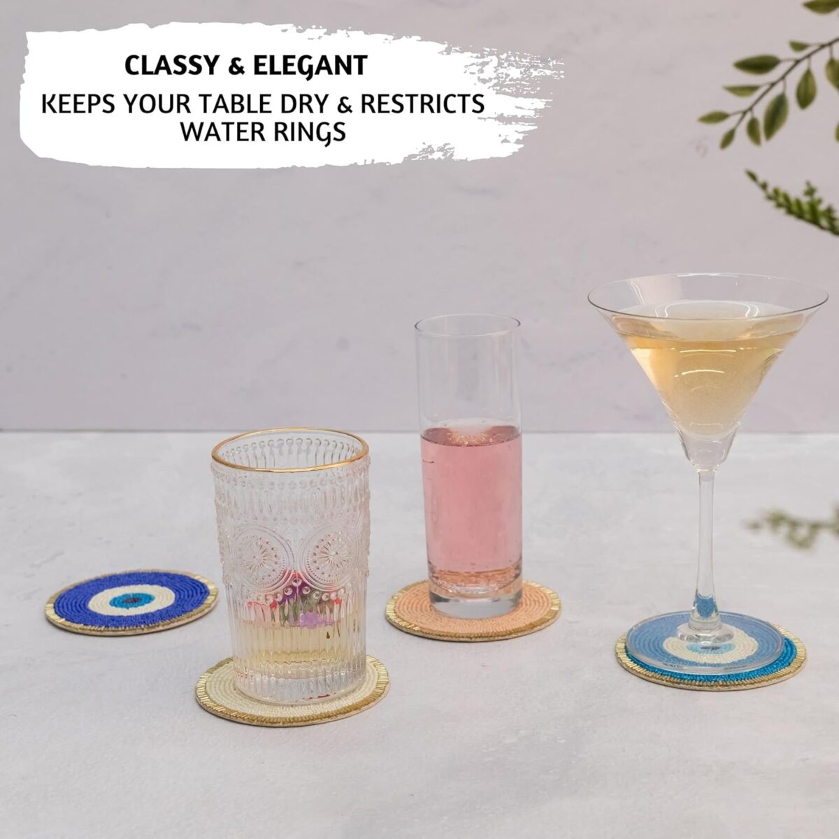 Folkulture Beaded Coasters for Drinks| Set of 4 Round Decorative Bar Easter Coaster for Easters Party| Cute Boho Coaster' for Cocktail| Evil Eye Gifts for Women (4") - Image 7