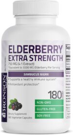 Bronson Elderberry Extra Strength, Supports Healthy Immune System & Antioxidant Protection, Non GMO, 180 Vegetarian Capsules - Image 3