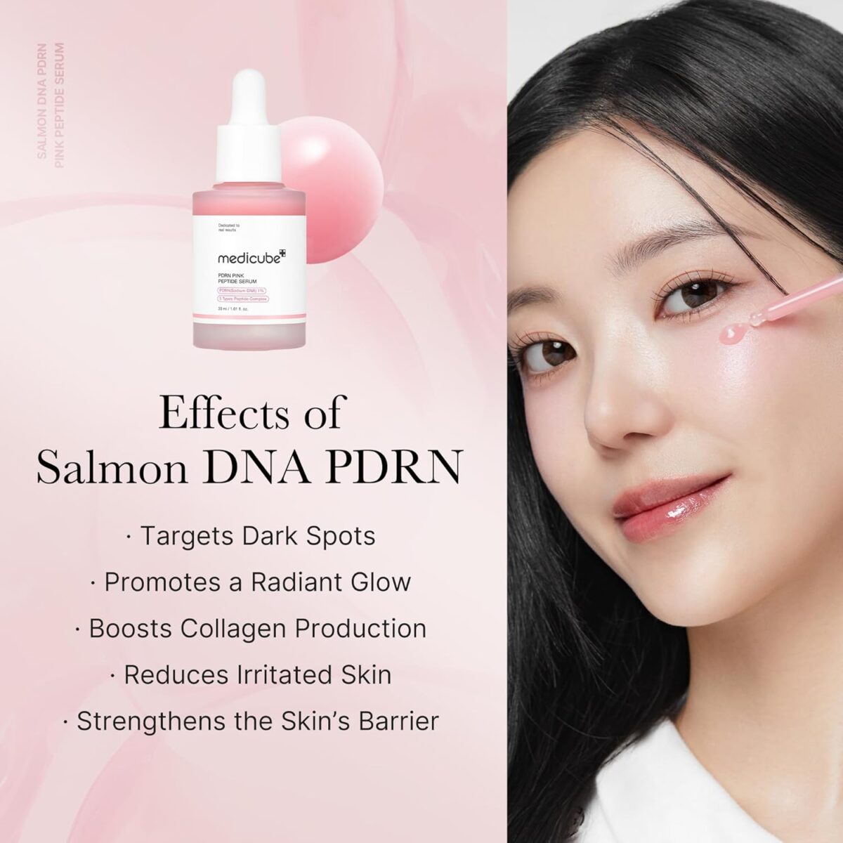 medicube Salmon DNA PDRN Pink Peptide Serum, Pink glow serum, Peptide, Niacinamide, Hydrating & Moisturizing & Firming, Uneven Skin Tone, Korean Skincare | 1.01 fl.oz. (1.01 fl.oz., Salmon DNA PDRN) - Image 4