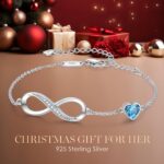 CDE Infinity Heart Birthstone Charm Link Bracelet for Women 925 Sterling Silver Adjustable Mother's Day Gift Anniversary Birthday Jewelry for Wife Girlfriend Her - Image 4