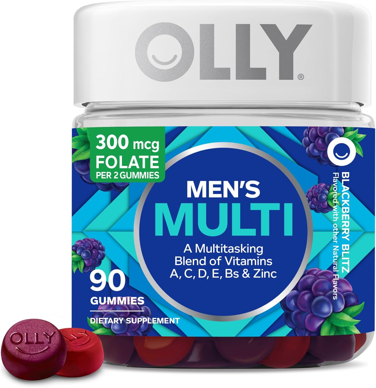 716ehr5juL._AC_SL1500_.jpg OLLY Men's Multivitamin Gummy, Vitamins A, C, D, E, B, Zinc, Blackberry Flavor, 45 Day Supply - 90 Count - Image 1