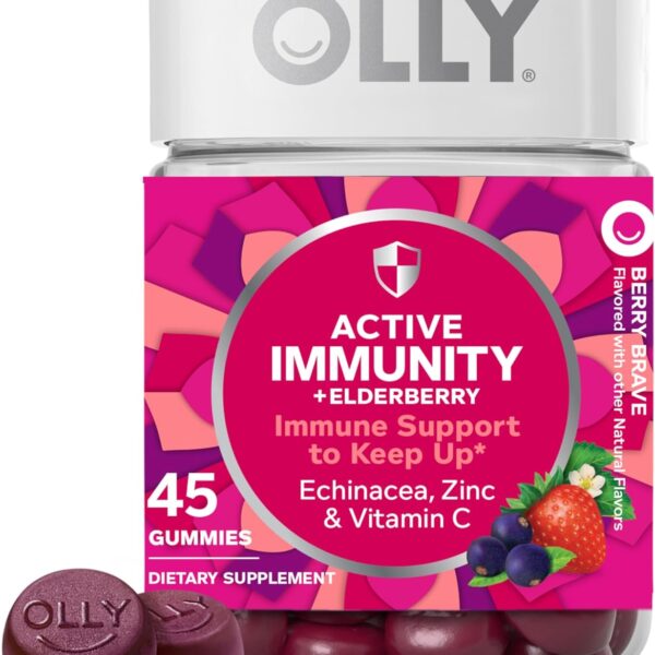 OLLY Immunity Gummy, Immune Support, Elderberry, Zinc, Vitamin C, Supplement, Berry Flavor, 15 Day Supply - 45 Count