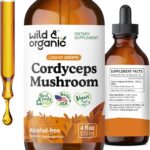 Wild & Organic Cordyceps Tincture - Cordyceps Sinensis Mushroom Extract for Immune & Energy Support - Liquid Mushroom Supplement - Vegan, Sugar & Alcohol-Free Drops - 4 fl oz