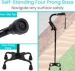 Vive Quad Canes - 4 Prong Folding Cane with Extra Handle for Men, Women & Seniors - Walking Sticks, Adjustable & Lightweight - Upright Offset Aid for Balance Support for Elderly, Handicap & Disabled - Image 4