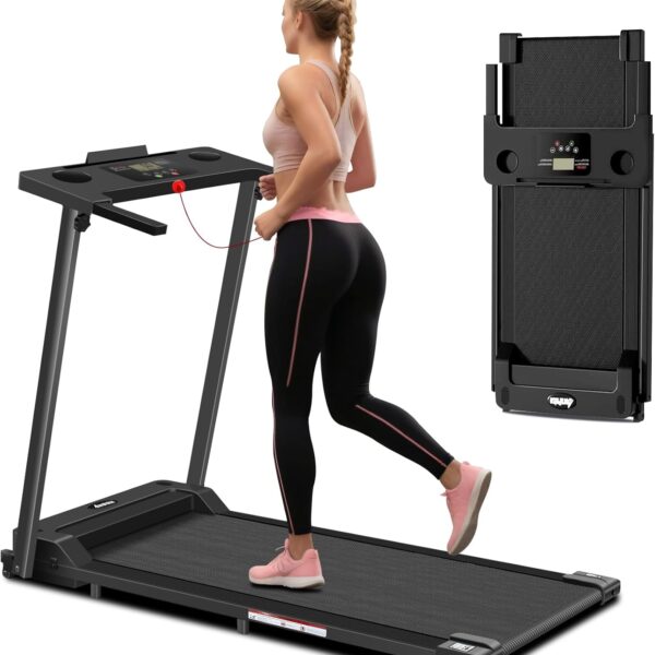 Portable Foldable Treadmills for Home, Small Folding Treadmill for Home Office with 300 LBS Capacity, Walking Running Exercise Electric Compact Treadmill with LED Display