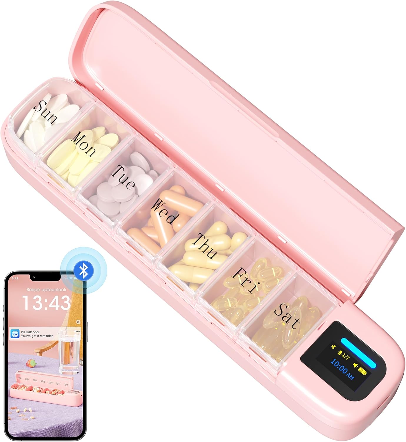 717EKAl43wL._AC_SL1500_.jpg Daviky Automatic Pill Dispenser, Smart Pill Organizer with Alarm, Pill Box 7 Day with APP, Weekly Travel Pill Case, Portable Pill Reminder for Medicines, Supplements and Vitamins (Pink) - Image 1