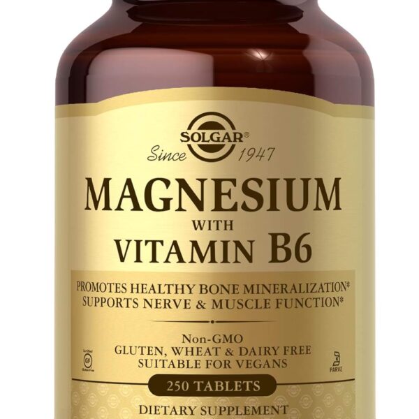 Solgar Magnesium with Vitamin B6, 250 Tablets - Promote Healthy Bone Mineralization, Support Nerve & Muscle Function, Energy Metabolism - Non-GMO, Vegan, Gluten Free, Dairy Free, Kosher - 83 Servings