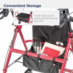Drive Medical Aluminum Rollator Walker Fold Up and Removable Back Support, Padded Seat, 6" Wheels, Red - Image 6