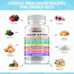 8 in 1 Immune Support with Quercetin Zinc 50mg Vitamin C 1000mg Vitamin D3 5000 IU and Elderberry Echinacea Ginger for Adults Kids - VIT D Supplement Veg Capsules - Image 2