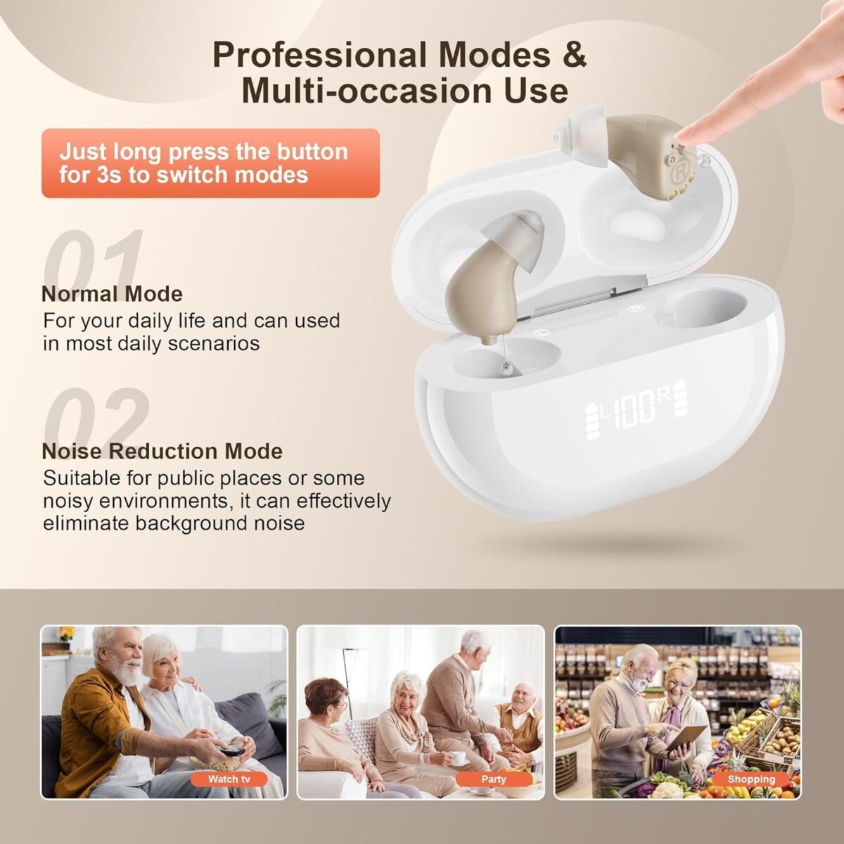 Hearing Aids, Invisible Rechargeable Digital Hearing Aids for Seniors with 16-Channel Sound Processing Noise Cancelling OTC Auto-On/Off with Charging Case - Image 4