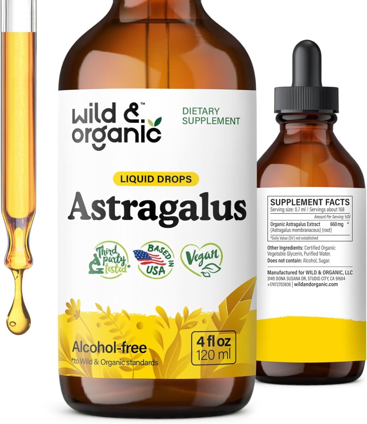 Wild & Organic Astragalus Tincture - Immune Support Supplement w/Astragalus Root Extract - Vegan Tincture for Immunity - Sugar & Alcohol-Free Drops - 4 fl oz - Image 1