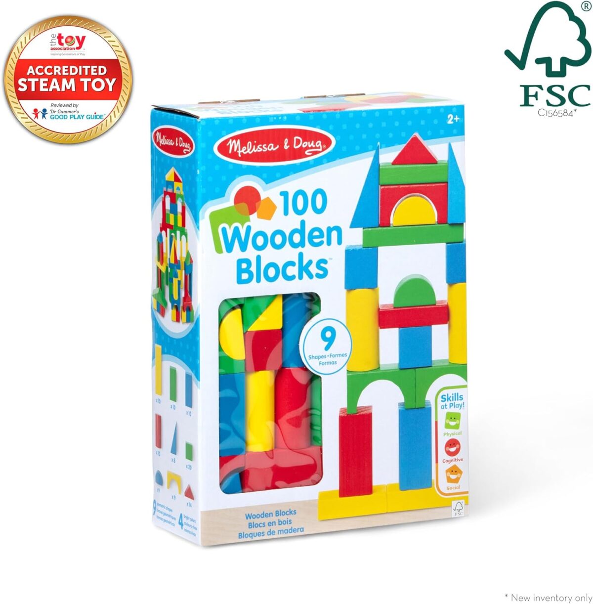 Melissa & Doug Wooden Building Blocks Set - 100 Blocks in 4 Colors and 9 Shapes Classic Kids Toys, Colored Wood For Toddlers Ages 2+ - FSC-Certified - Image 3