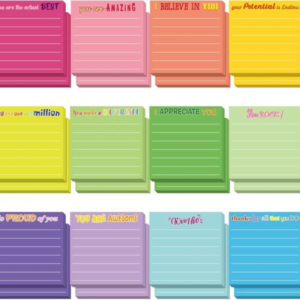 Yinder 24 Pcs Inspirational Sticky Notes with Lines Cute Motivational Sticky Notes Pad Employee Appreciation Gifts Bulk for Teacher Nurse Coworkers Office Supplies 3 x 3''(Dark Color,Appreciation)