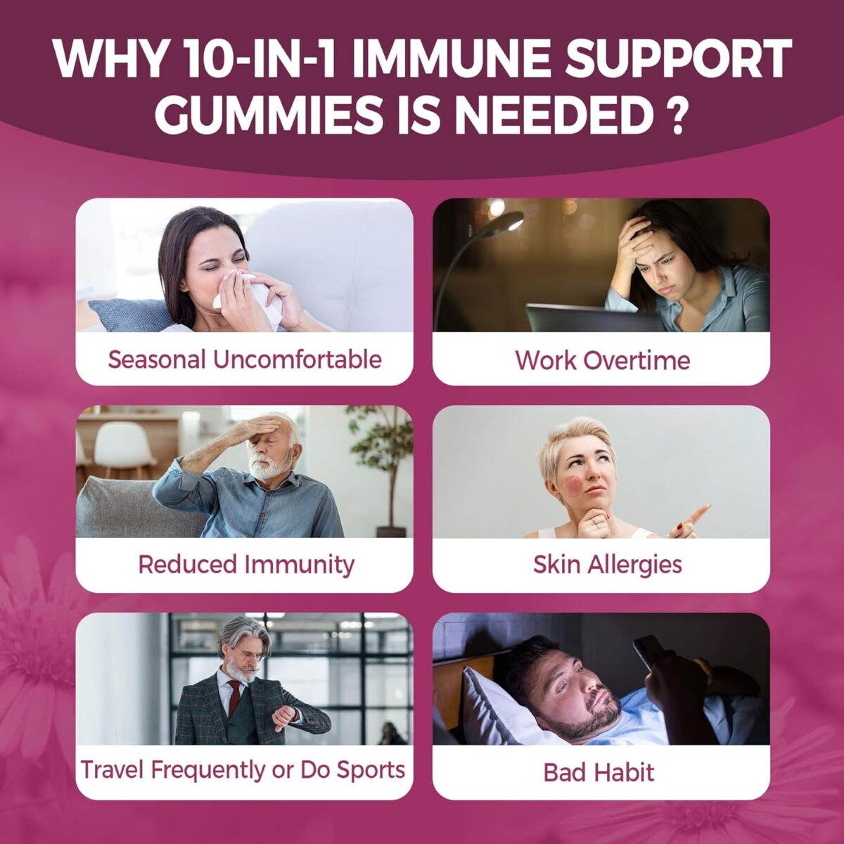 Immune Support Gummies with Echinacea, Sambucus Elderberry, Vitamin C + D3 + Zinc, Selenium, Magnesium, Daily Immunity Booster Multivitamin Gummies, for Boost Immunity, Power Antioxidant, Vegan 2 Pack - Image 7