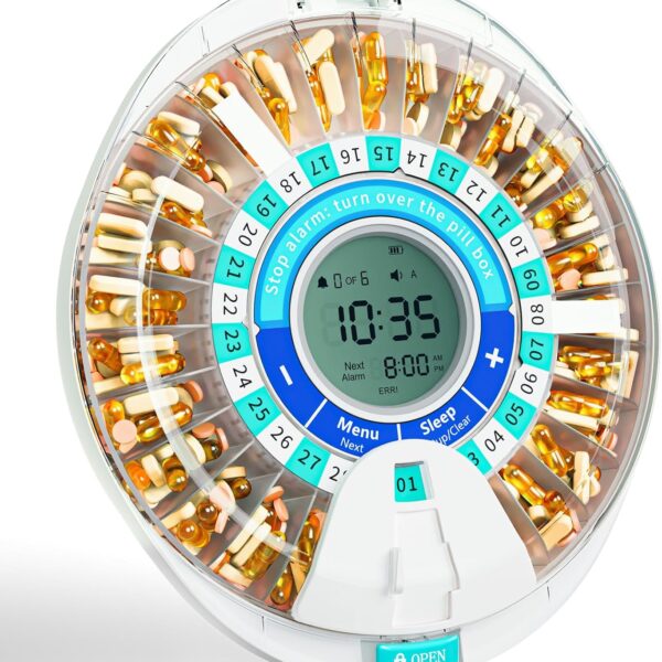 Windtrace Automatic Pill Dispenser for Elderly, Electronic Monthly Pill Organizer with Alarm & Light, 28 Day Smart Lock Medication Dispenser, Timed Pill Dispenser Machine for Prescriptions & Vitamins