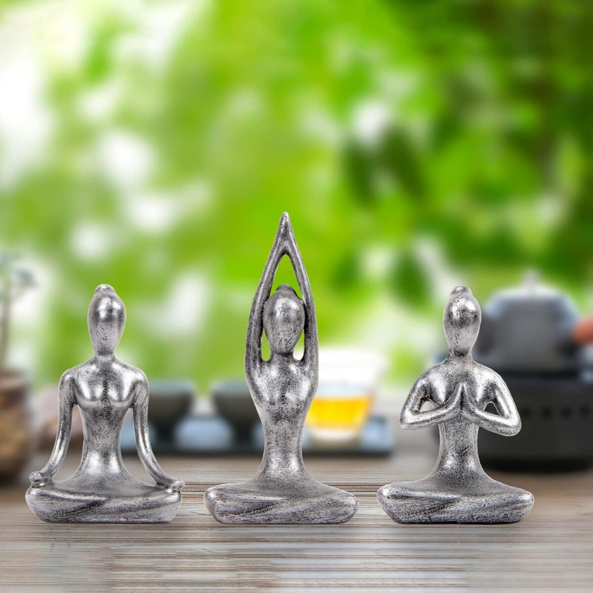 Leekung Yoga Meditation décor,Yoga Pose Statue Home Decoration,Zen Yoga Figurine for Spiritual Room, Set of 3 Yoga Gift Antique Silver Color - Image 6