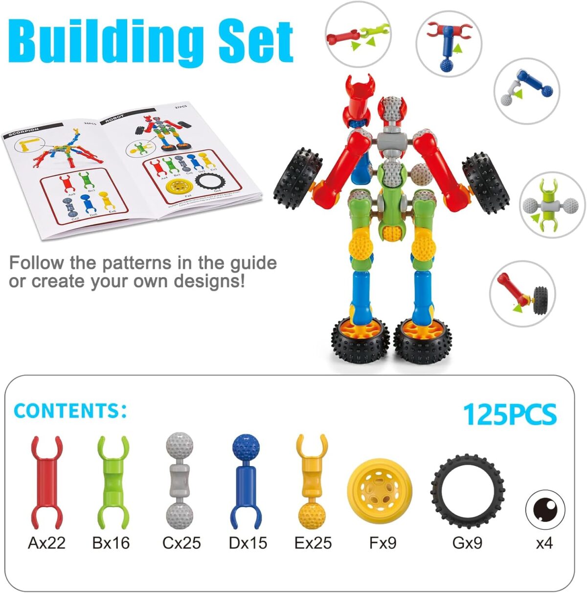 Kids STEM Building Toys for 3 4 5 6 7 8+ Year Old Boy Girl Birthday Gift, 125 Pcs Preschool Classroom Educational Building Blocks Stem Kits Activities Ages 3-5 4-8 5-7 6-8 Engineering Creative Games - Image 5
